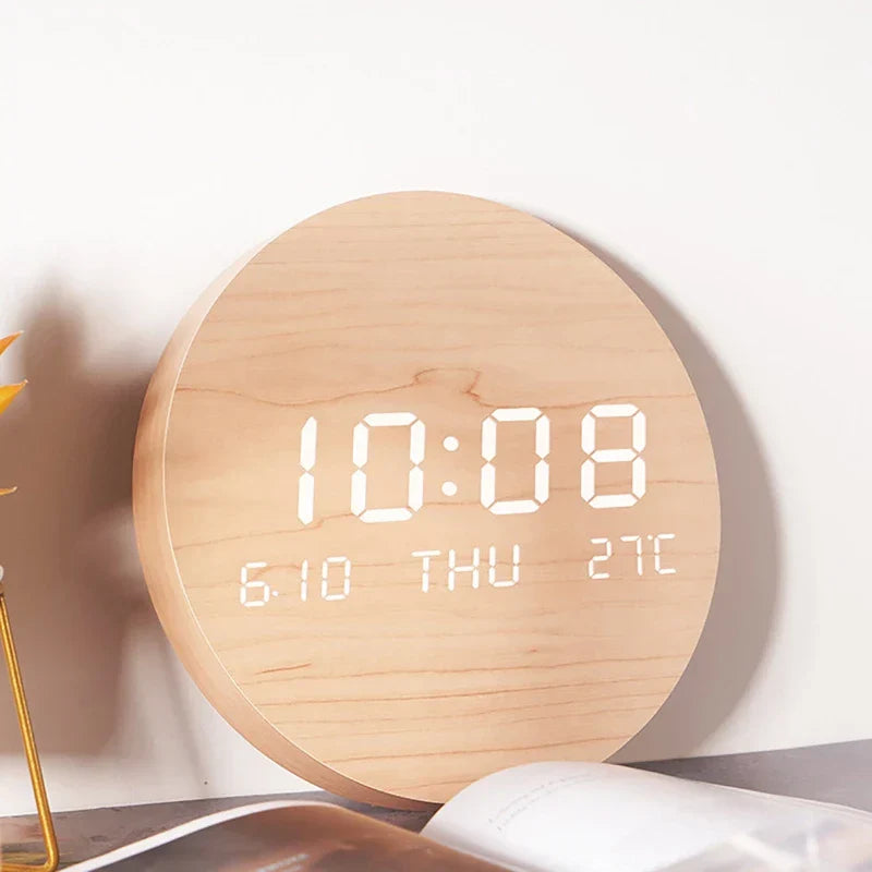 BoisTempo - Horloge de Bureau | Bois Massif | LED, Alarme