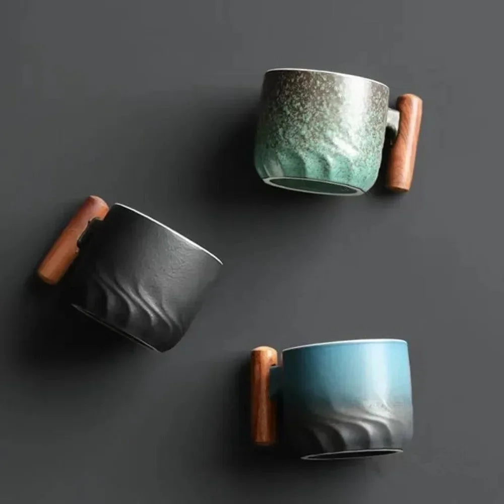 Espresso Cups | Durable Ceramic with Wooden Handle | 80ml Capacity