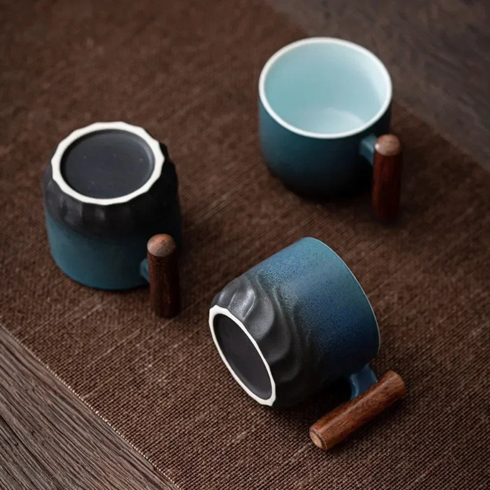Espresso Cups | Durable Ceramic with Wooden Handle | 80ml Capacity