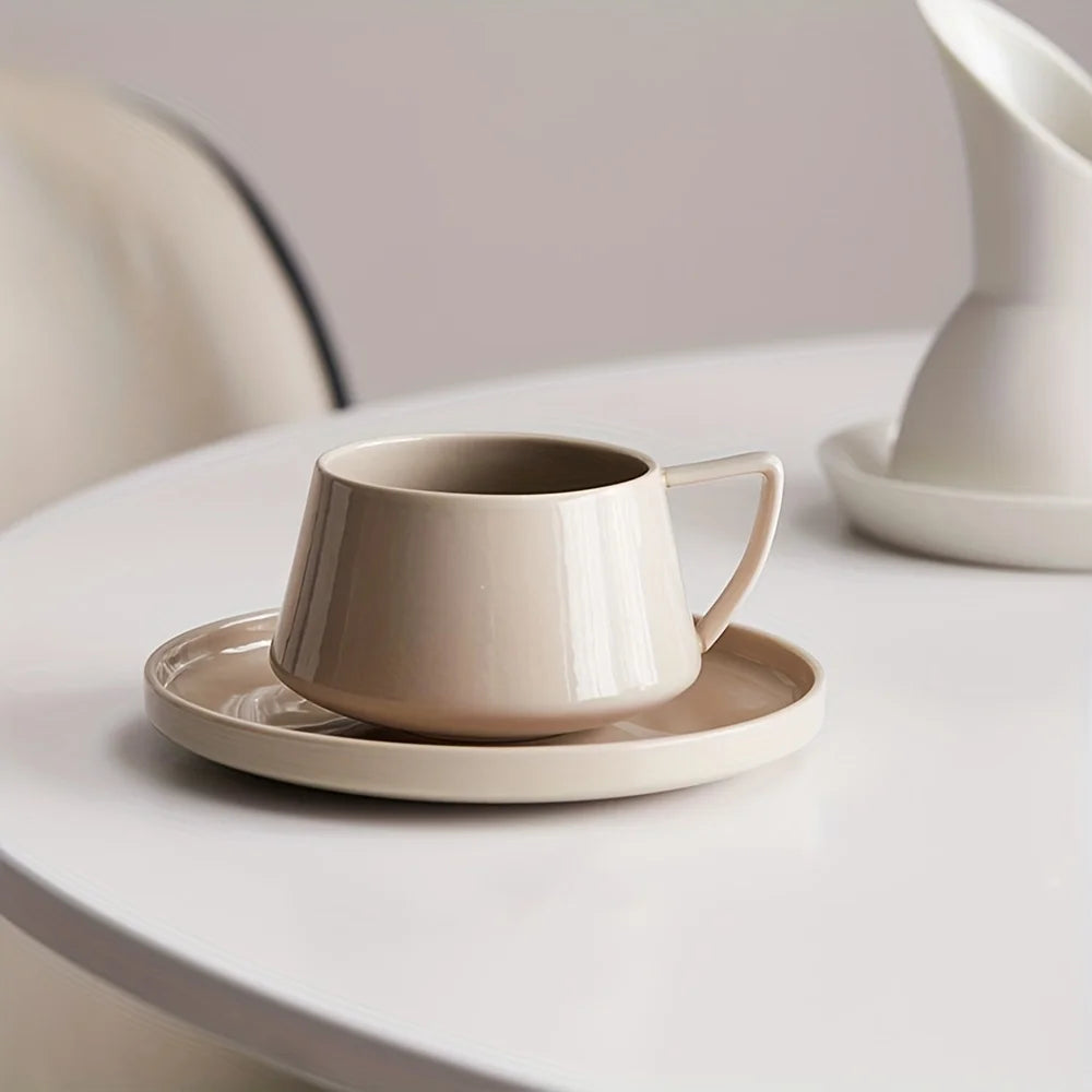 Tea/Coffee Cup and Saucer Set | Ceramic | Neutral Tone