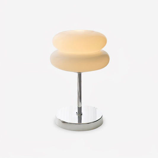 Saturn Glide Table Lamp | Metal & Glass | Chrome Base, White Shade