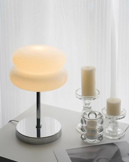 Saturn Glide Table Lamp | Metal & Glass | Chrome Base, White Shade