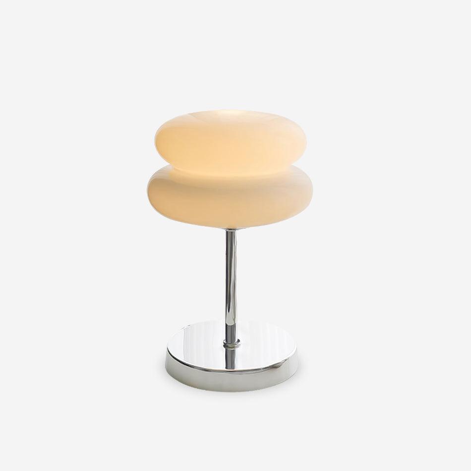 Saturn Glide Table Lamp | Metal & Glass | Chrome Base, White Shade