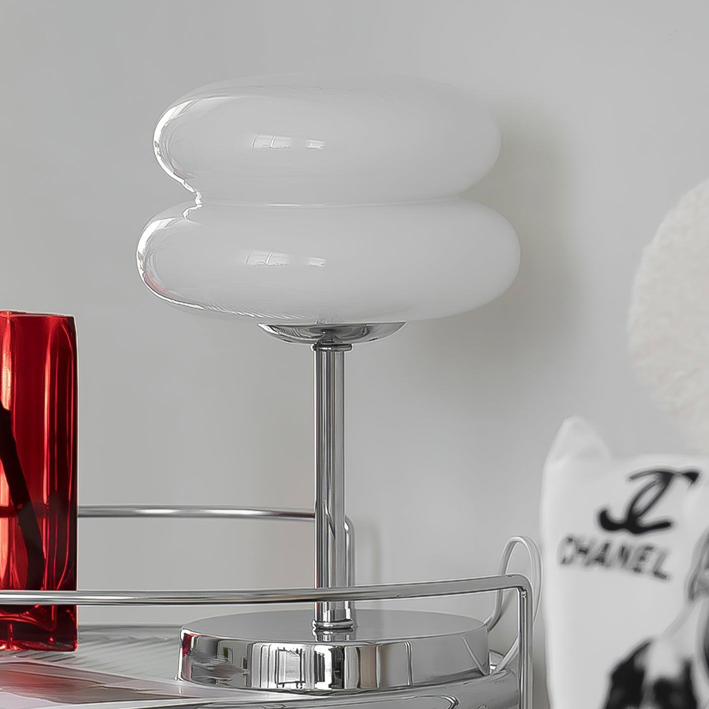 Saturn Glide Table Lamp | Metal & Glass | Chrome Base, White Shade