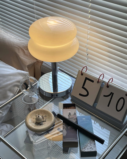 Saturn Glide Table Lamp | Metal & Glass | Chrome Base, White Shade