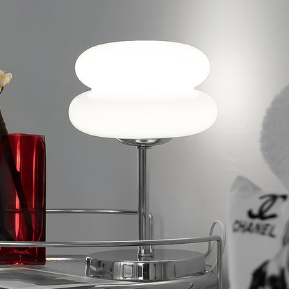 Saturn Glide Table Lamp | Metal & Glass | Chrome Base, White Shade