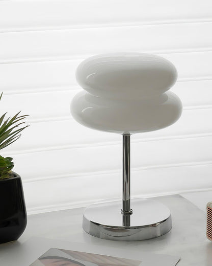 Saturn Glide Table Lamp | Metal & Glass | Chrome Base, White Shade