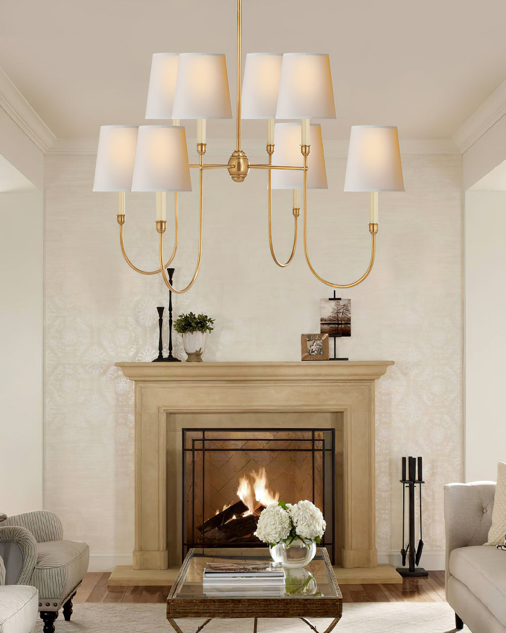 Vendome Chandelier | Brass & Fabric | 4-Lights or 8-Lights Options