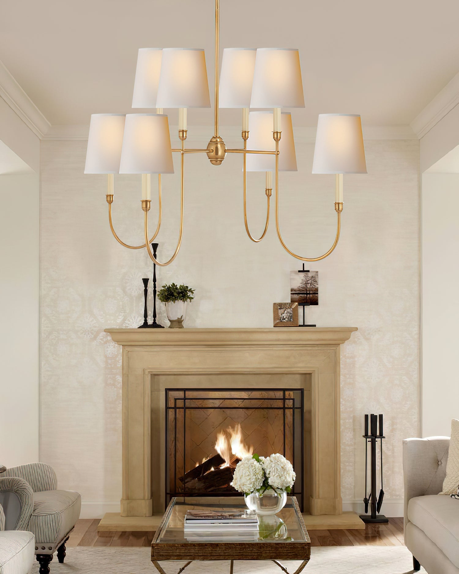 Vendome Chandelier | Brass & Fabric | 4-Lights or 8-Lights Options