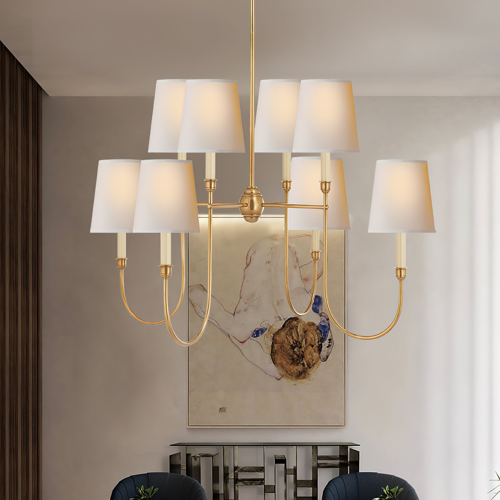 Vendome Chandelier | Brass & Fabric | 4-Lights or 8-Lights Options