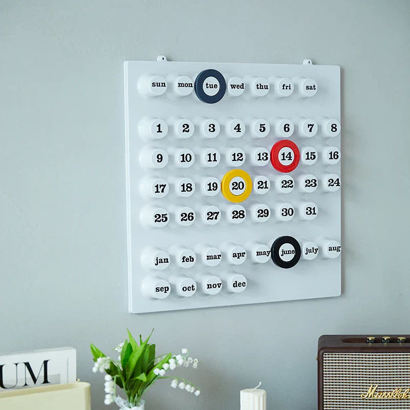 Calendrier mural rétro avec anneau – Indicateur de date réutilisable à fixation murale