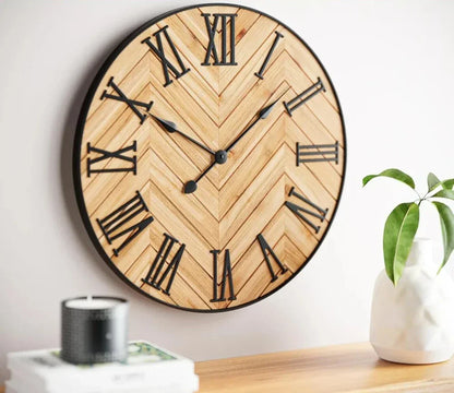 Horloge Murale | Bois et Métal | Chiffres Romains