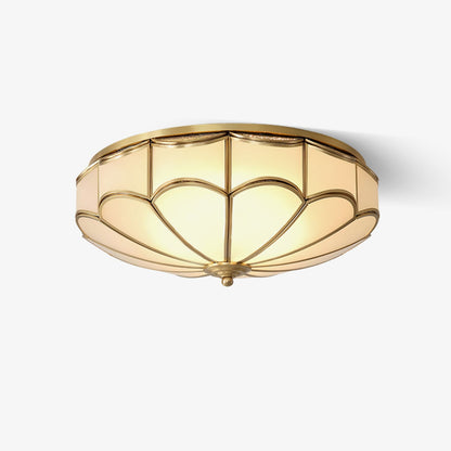 Flush Ceiling Light | Brass & White Glass | 3-8 Bulbs
