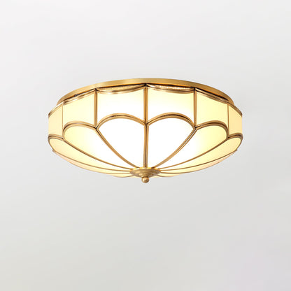 Flush Ceiling Light | Brass & White Glass | 3-8 Bulbs