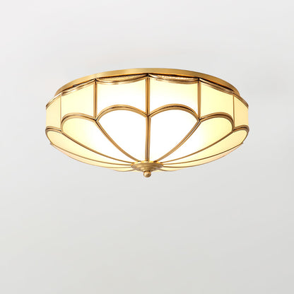 Flush Ceiling Light | Brass & White Glass | 3-8 Bulbs