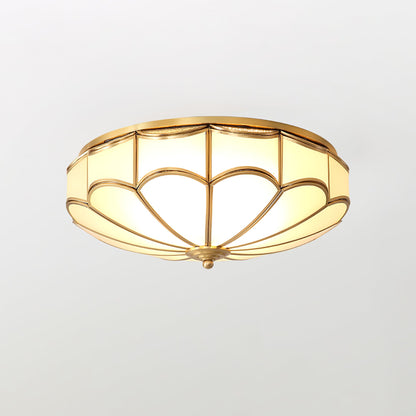 Flush Ceiling Light | Brass & White Glass | 3-8 Bulbs