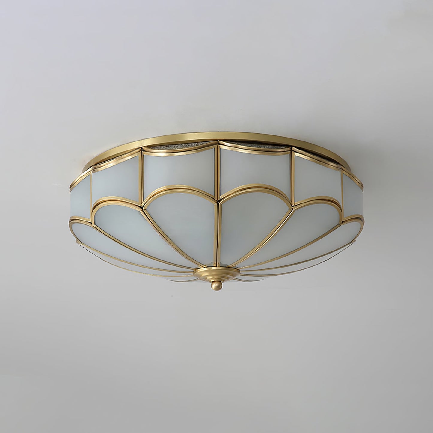 Flush Ceiling Light | Brass & White Glass | 3-8 Bulbs