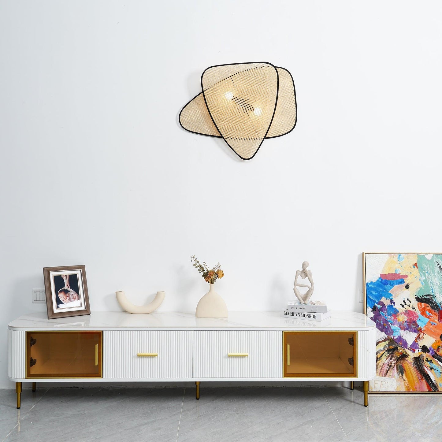 Screen Cannage Wall Sconce | Natural Bamboo & Metal | Set of 2
