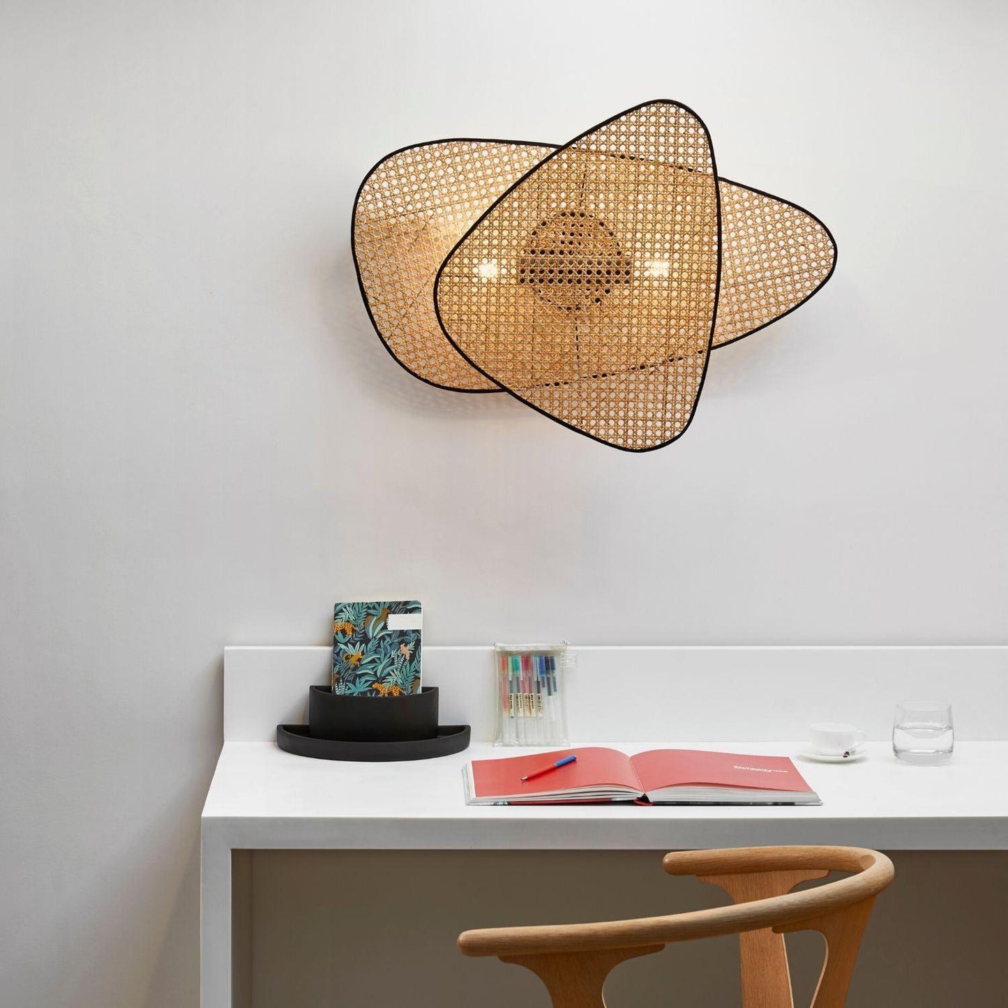 Screen Cannage Wall Sconce | Natural Bamboo & Metal | Set of 2