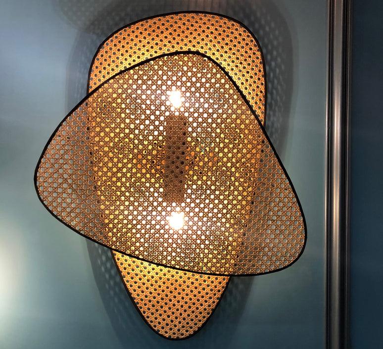 Screen Cannage Wall Sconce | Natural Bamboo & Metal | Set of 2