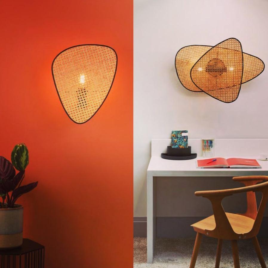 Screen Cannage Wall Sconce | Natural Bamboo & Metal | Set of 2
