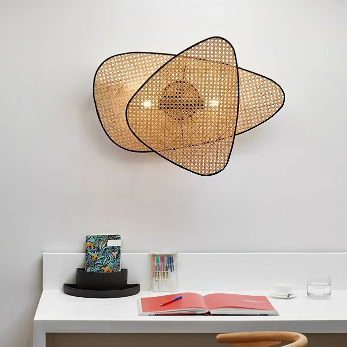 Screen Cannage Wall Sconce | Natural Bamboo & Metal | Set of 2