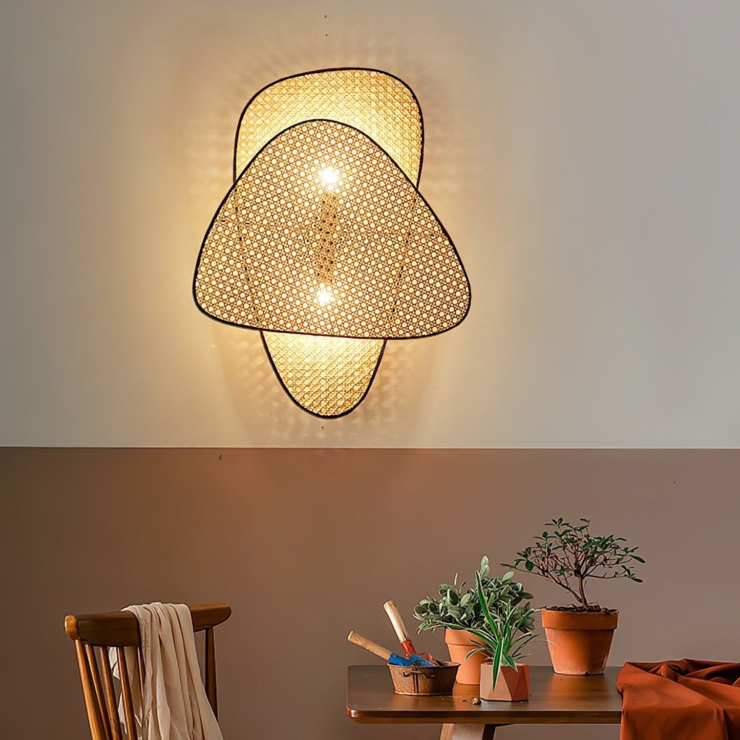 Screen Cannage Wall Sconce | Natural Bamboo & Metal | Set of 2