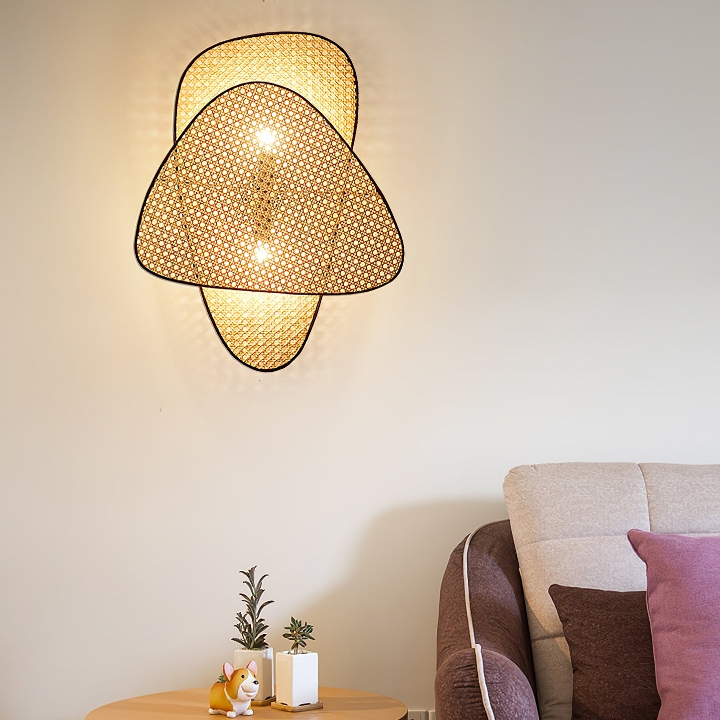 Screen Cannage Wall Sconce | Natural Bamboo & Metal | Set of 2