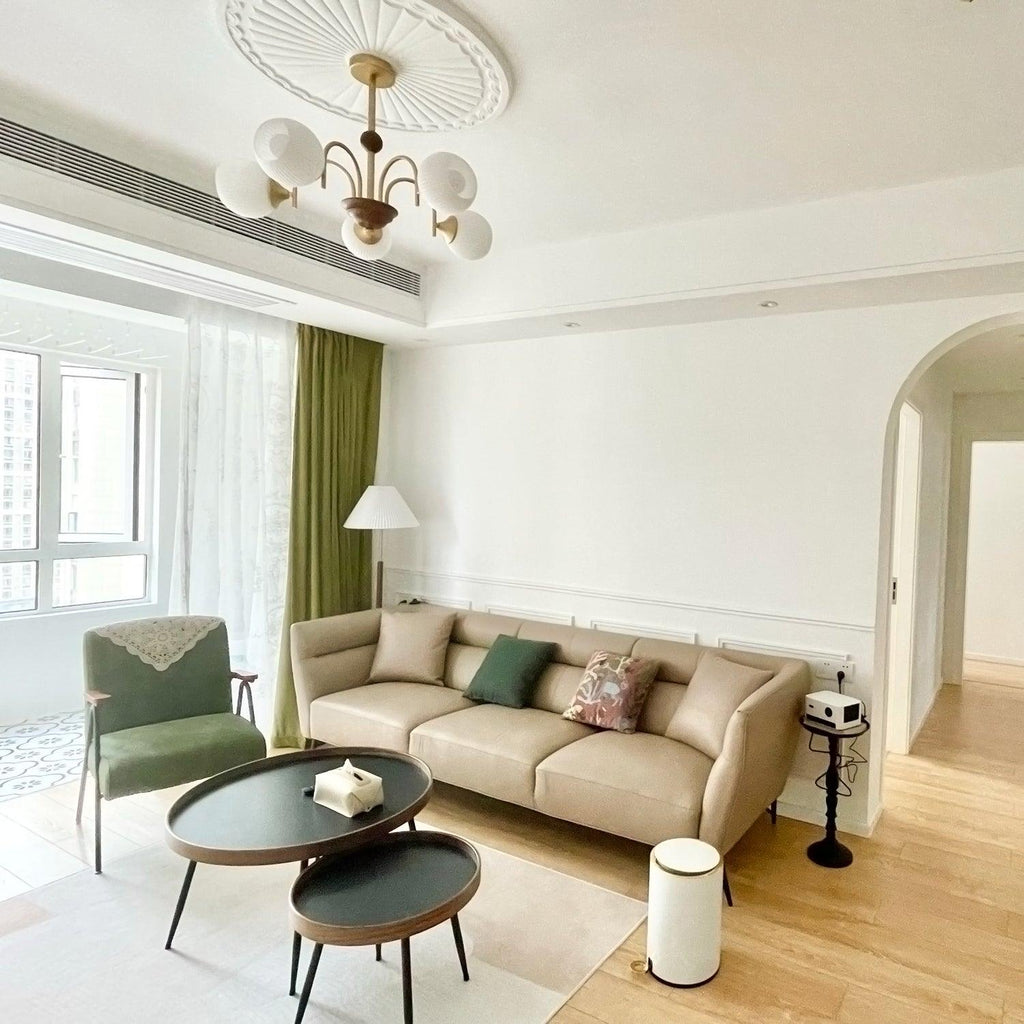 Glass Ribbed Chandelier | Metal & Glass | Gold & Walnut Finish