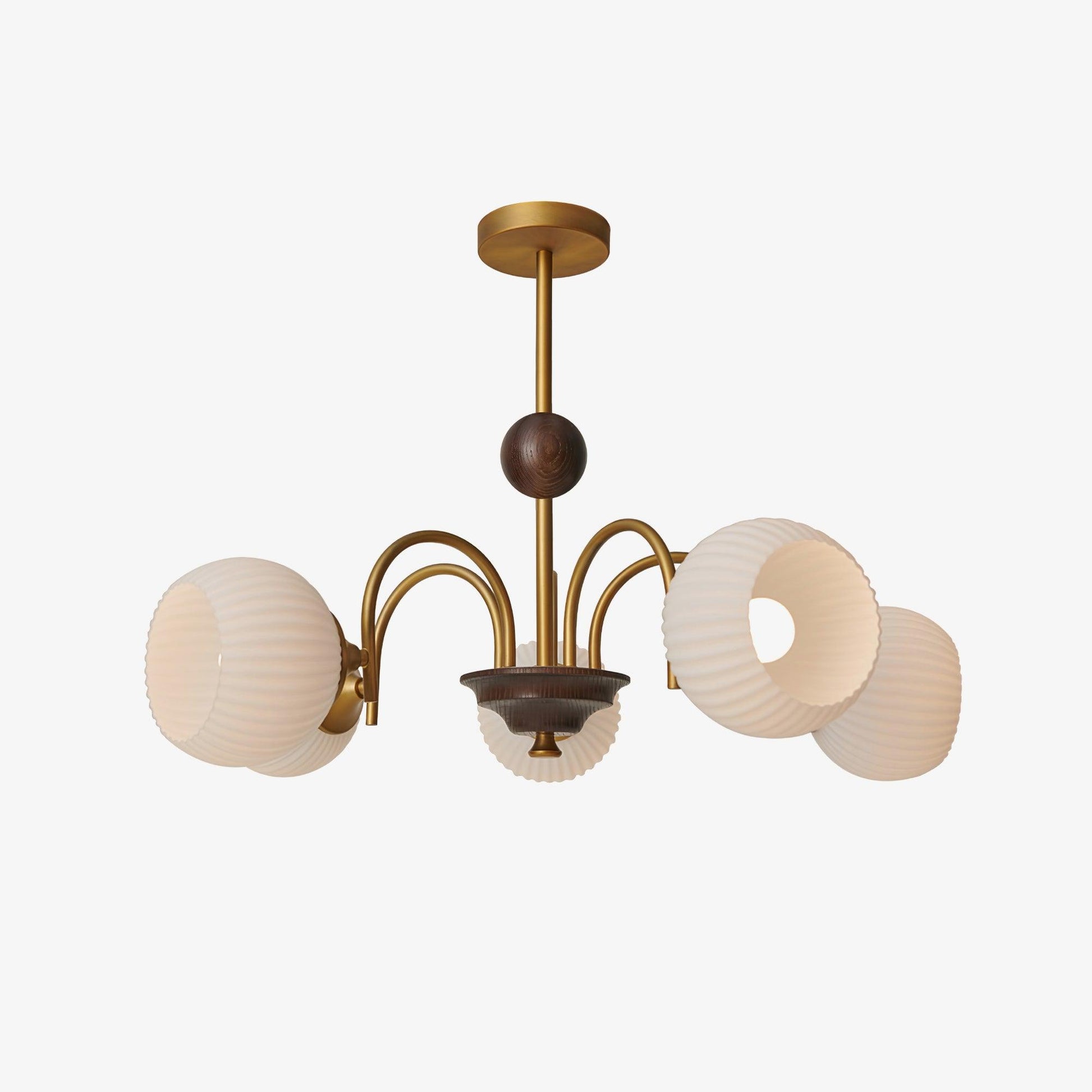 Glass Ribbed Chandelier | Metal & Glass | Gold & Walnut Finish