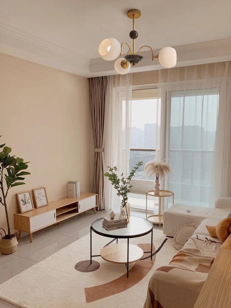 Glass Ribbed Chandelier | Metal & Glass | Gold & Walnut Finish