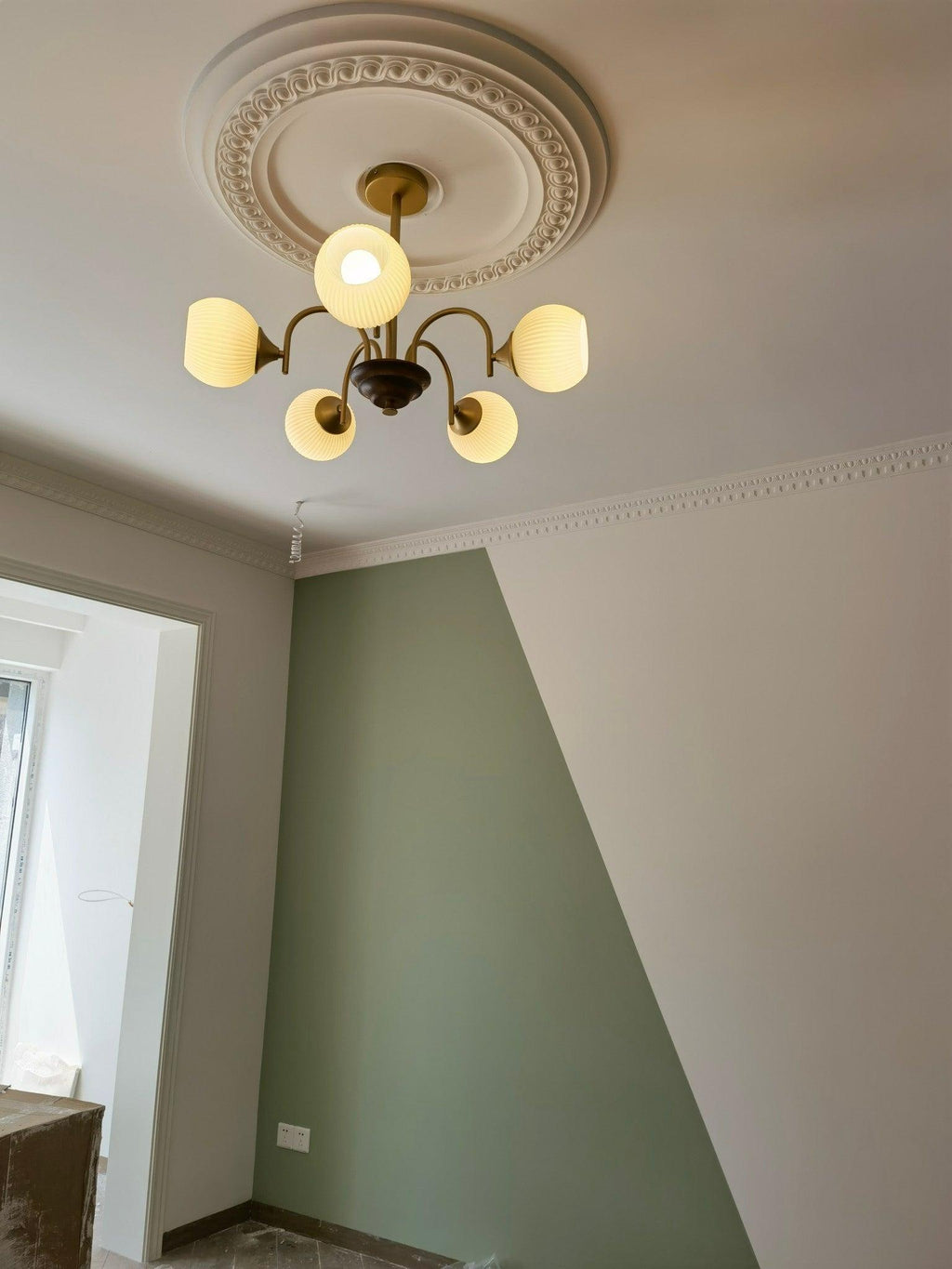 Glass Ribbed Chandelier | Metal & Glass | Gold & Walnut Finish