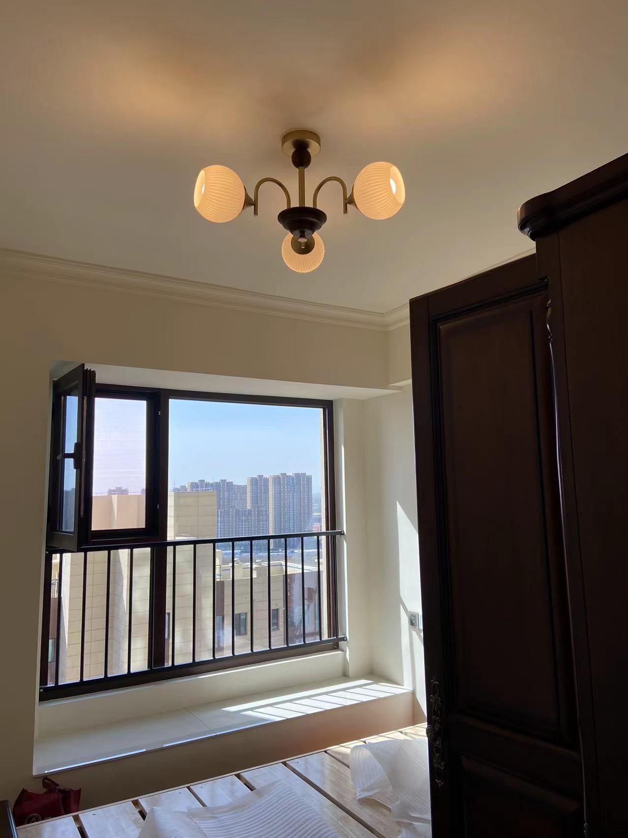 Glass Ribbed Chandelier | Metal & Glass | Gold & Walnut Finish