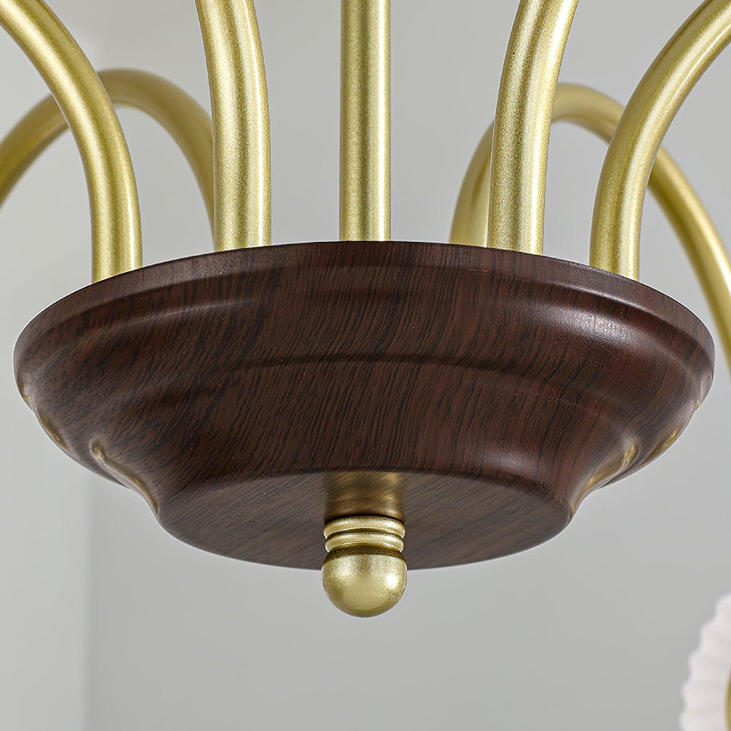Glass Ribbed Chandelier | Metal & Glass | Gold & Walnut Finish