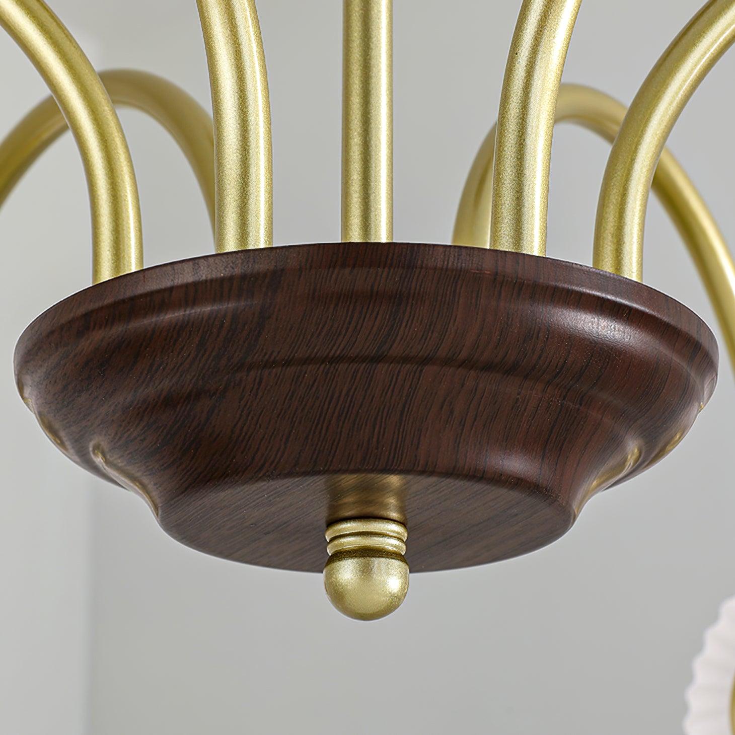 Glass Ribbed Chandelier | Metal & Glass | Gold & Walnut Finish