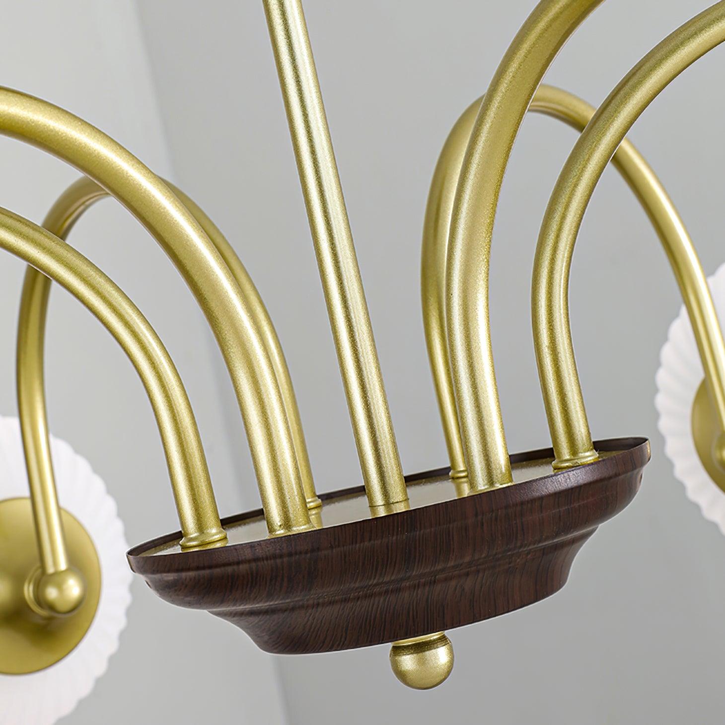 Glass Ribbed Chandelier | Metal & Glass | Gold & Walnut Finish