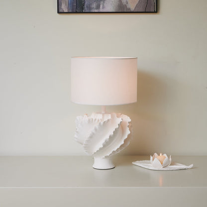 Table Lamp | Matte White Metal & Fabric | 30cm Diameter