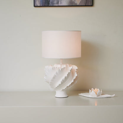 Table Lamp | Matte White Metal & Fabric | 30cm Diameter