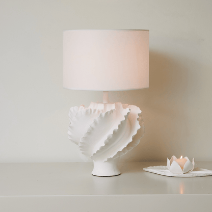 Table Lamp | Matte White Metal & Fabric | 30cm Diameter