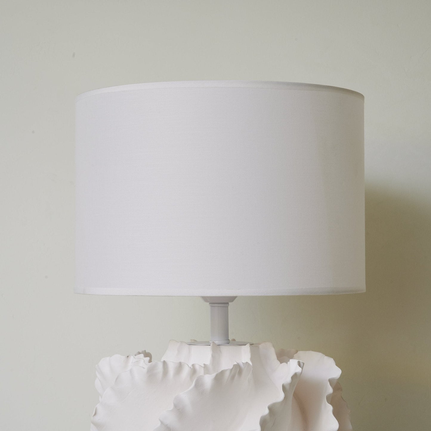 Table Lamp | Matte White Metal & Fabric | 30cm Diameter