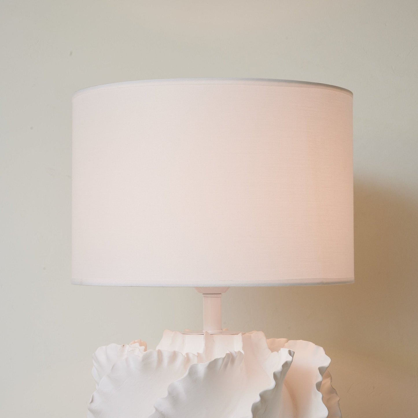 Table Lamp | Matte White Metal & Fabric | 30cm Diameter