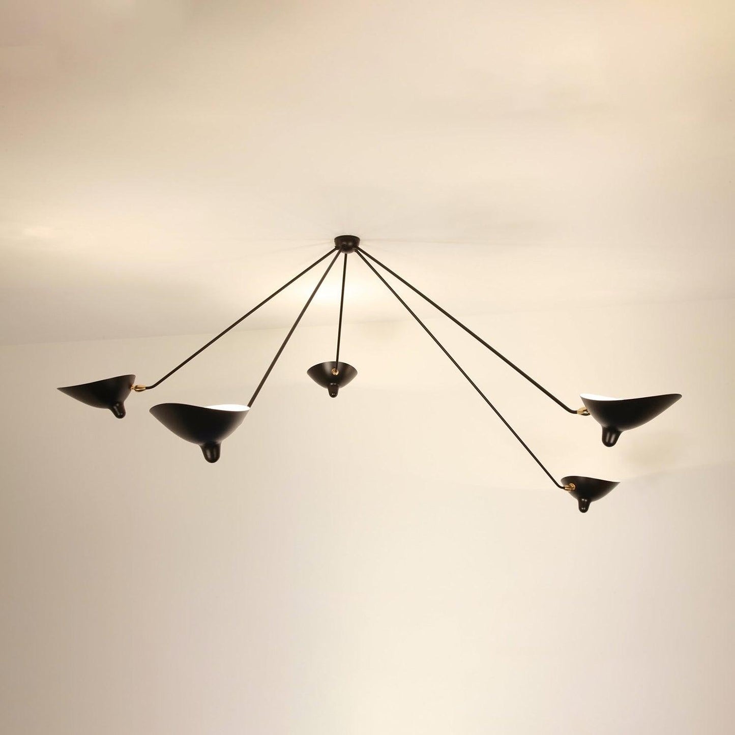 Serge Mouille Three-Arm Ceiling Lamp | Lacquered Aluminum & Steel | White or Black