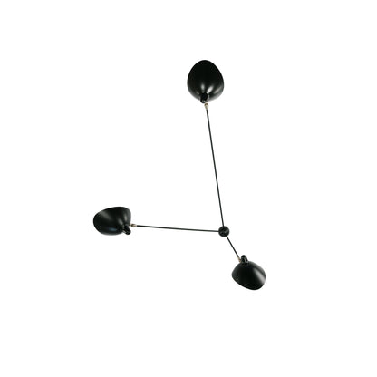 Serge Mouille Three-Arm Ceiling Lamp | Lacquered Aluminum & Steel | White or Black