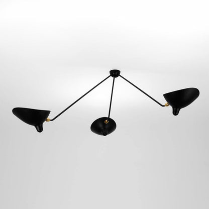 Serge Mouille Three-Arm Ceiling Lamp | Lacquered Aluminum & Steel | White or Black
