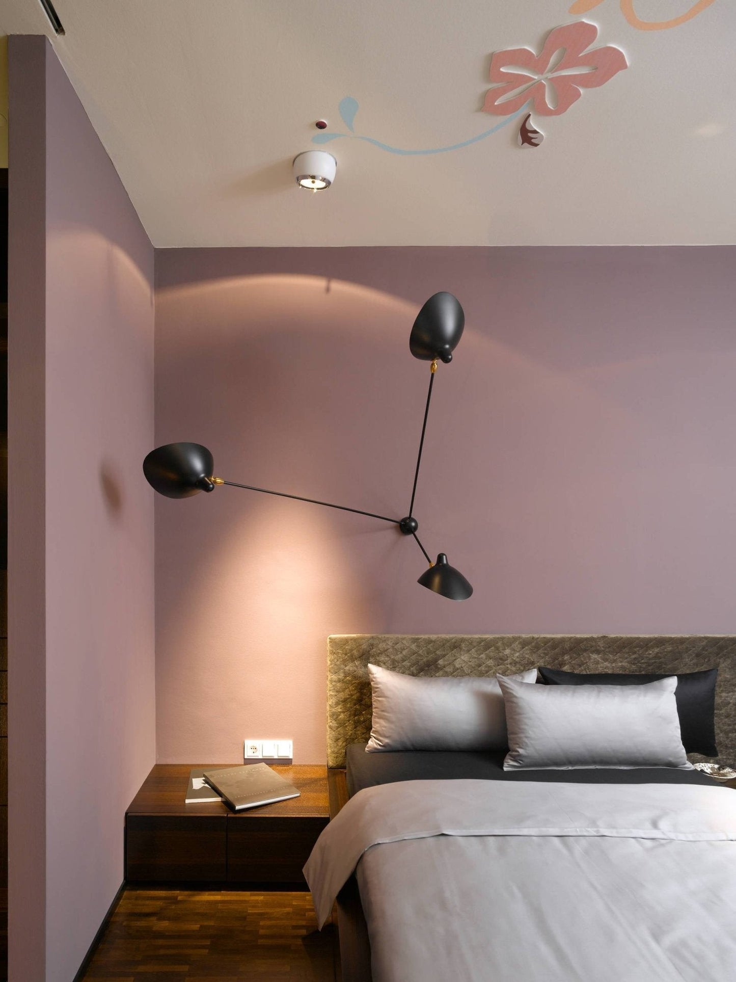 Serge Mouille Three-Arm Ceiling Lamp | Lacquered Aluminum & Steel | White or Black