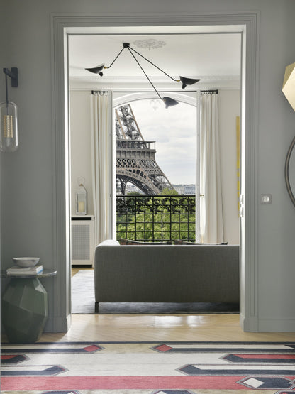 Serge Mouille Three-Arm Ceiling Lamp | Lacquered Aluminum & Steel | White or Black