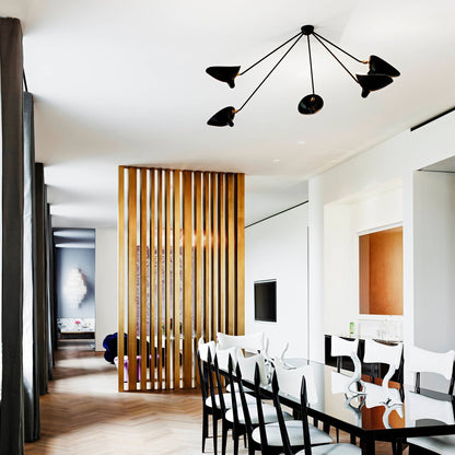 Serge Mouille Three-Arm Ceiling Lamp | Lacquered Aluminum & Steel | White or Black