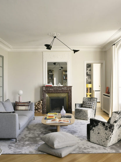 Serge Mouille Three-Arm Ceiling Lamp | Lacquered Aluminum & Steel | White or Black