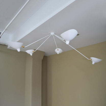 Serge Mouille Three-Arm Ceiling Lamp | Lacquered Aluminum & Steel | White or Black
