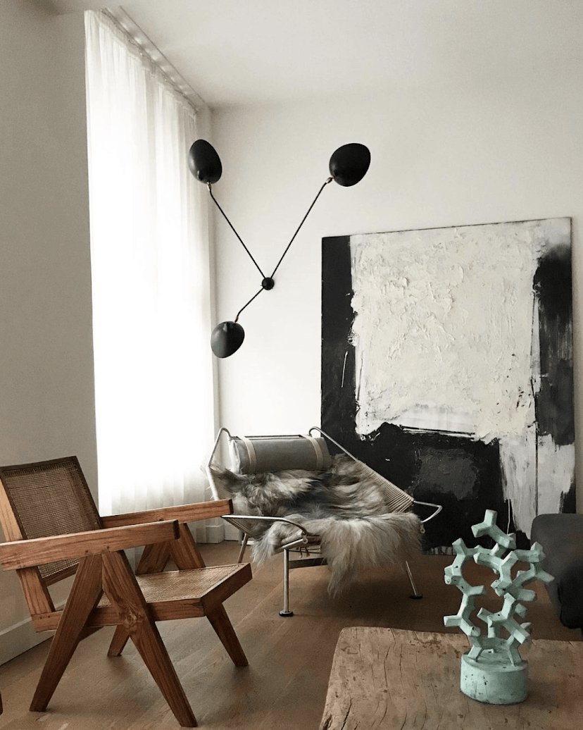 Serge Mouille Three-Arm Ceiling Lamp | Lacquered Aluminum & Steel | White or Black